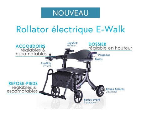 Rollator électrique E-Walk : dispositif 3en1 pour la mobilité